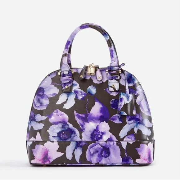 JustFab Handbags - BRAND NEW IAN SATCHEL PURPLE FLORAL FAUX LEATHER CONVERTIBLE BY JUSTFAB